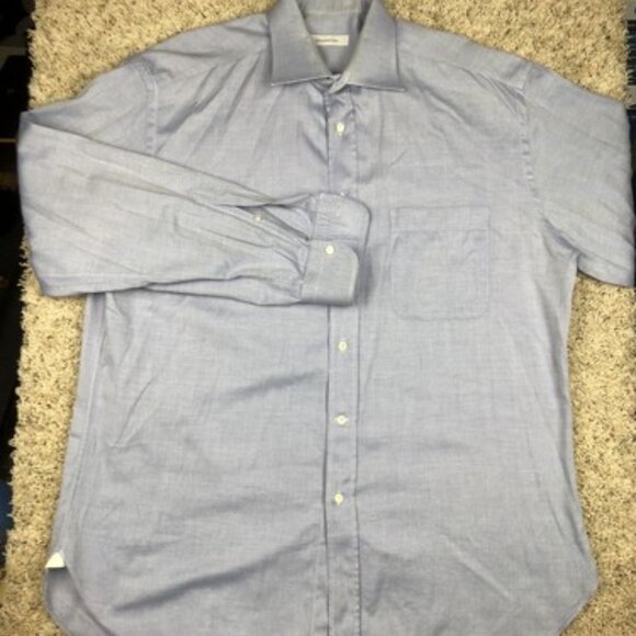 Ermenegildo Zegna Button Up Shirt Adult Large Blue White Long Sleeve Casual Men - Picture 2 of 10